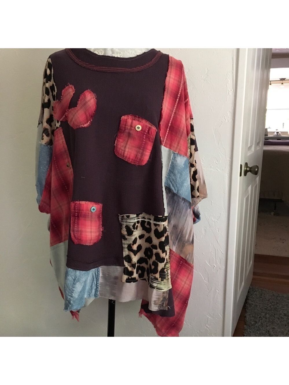 Handmade Tunic Bleach Wash Plaid One Size